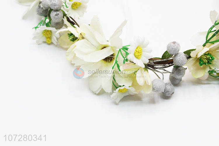 High Sales Artificial Flower Wreath Garland Headband With Adjustable Ribbon