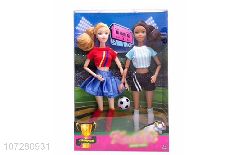 High Quality 12 Joints Solid Body Soccer Girls Doll Set Toy