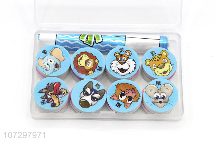 Hot Selling Cute Cartoon Animal Design Round Eraser Student Stationery