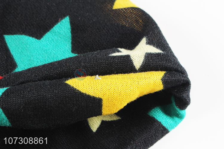 New Style Color Star Pattern Winter Warm Polyester Knitting Beanie Hats