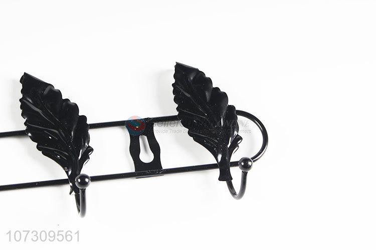 Factory Sales Leaf Shaped Black Iron Wire Wall Mounted Hanger Hook For Home Use