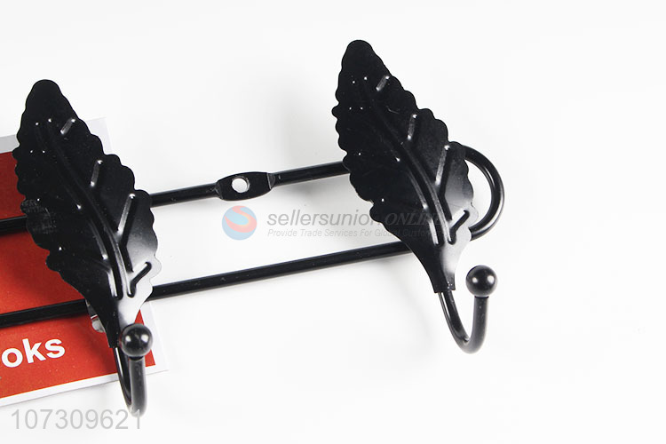 Unique Design Leaf Shape 7 Hooks Black Iron Wire Wall Mounted Hanger Hook