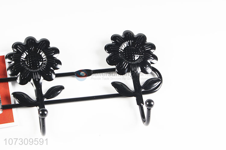 Factory Sell Black Sunflowers Design Iron Wire Wall Mounted Hanger With 6 Hooks