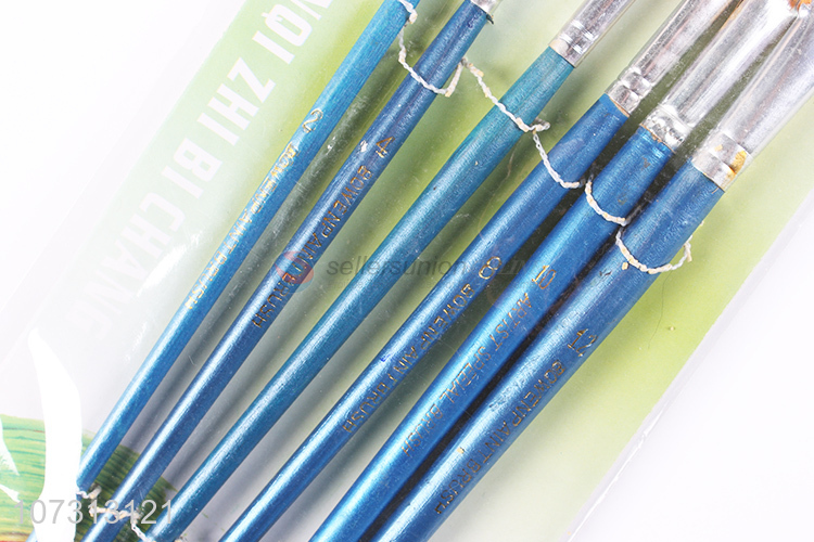 Factory wholesale art tools 6pcs wooden handle watercolor painting brush oil paintbrush