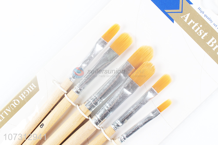 Premium quality art tools 6pcs wooden handle watercolor painting brush oil paintbrush