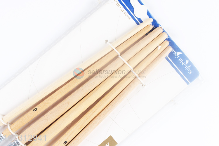 Premium quality art tools 6pcs wooden handle watercolor painting brush oil paintbrush