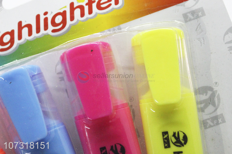 Competitive price 4pcs fluorescent colors quick-dry plastic highlighter pen