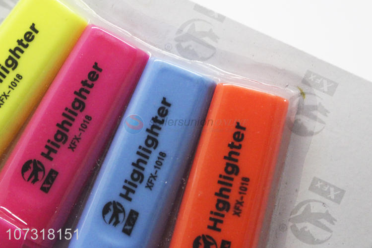 Competitive price 4pcs fluorescent colors quick-dry plastic highlighter pen