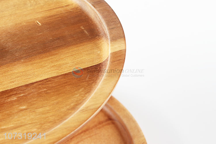 Natural Color Acacia Wood Two-Tier Round Food Tray Serving Fruit Tray