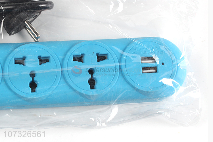 Factory wholesale blue 3 pin extension cables socket with switch & 2 usb ports