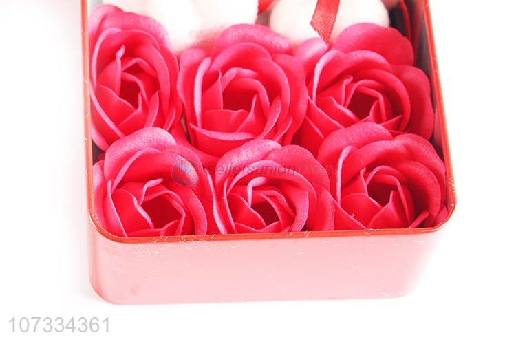 Hot sale decorative artificial flowers fragrant soap roses with bear