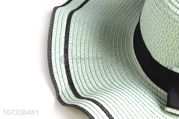 High Quality Wide Brim Wave Women Sun Floppy Straw Hat With Bow