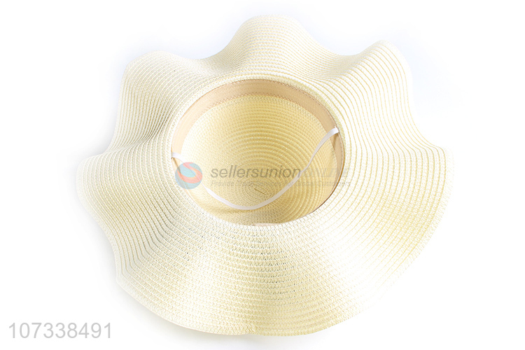 New Product Summer Beach Bow Wave Paper Hat Straw Women Floppy Hat