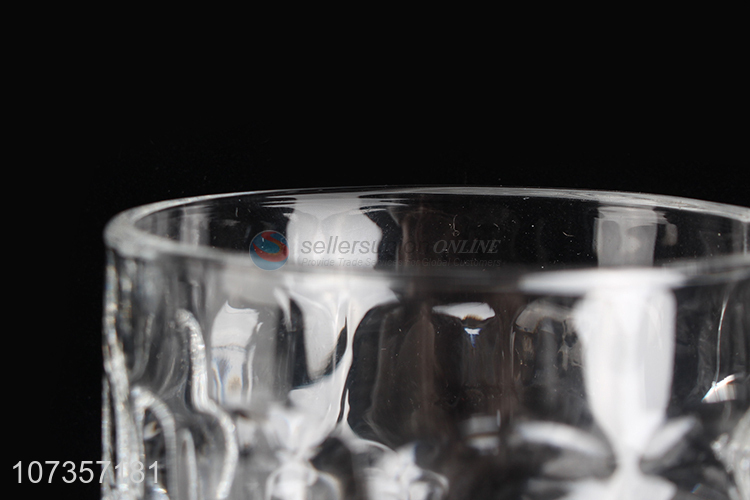 Hot selling clear embossed whiskey wine cup glass water cup