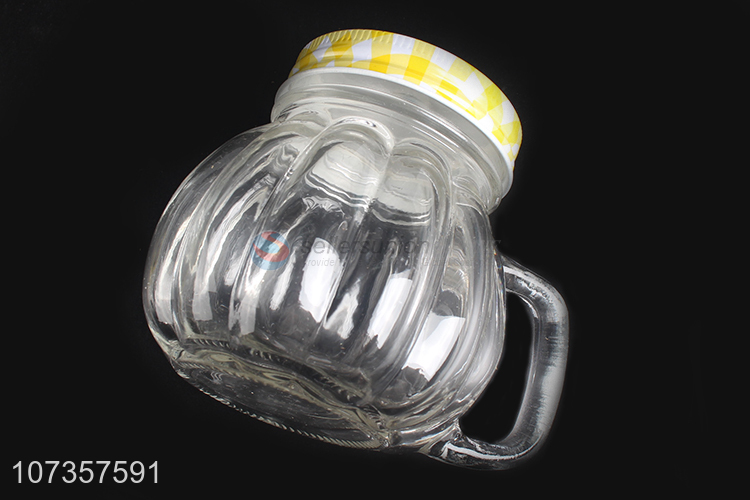 Most popular pumpkin shape glass juice cup with straw & lid