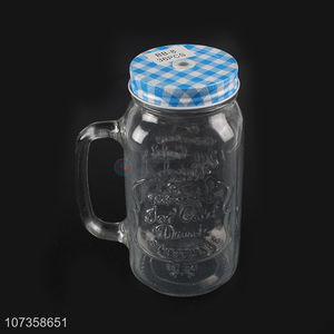 Hot selling clear glass juice cup glass water cup with straw & lid