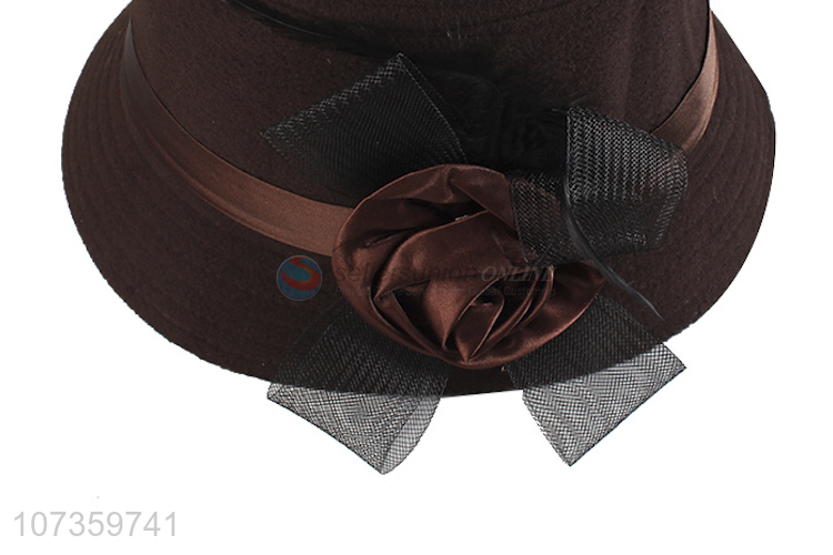 Hot Sale Ladies Bowler Hat Bucket Hat With Artificial Flowers