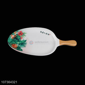 Delicate Design Plant Pattern Melamine Plate With Handle