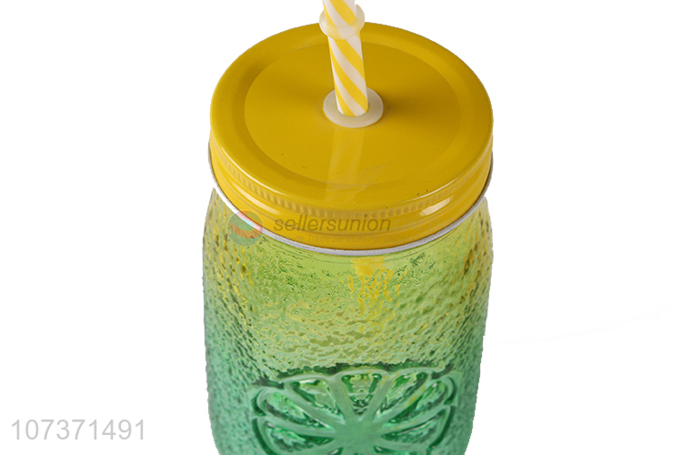 Wholesale Colorful Glass Mason Jar Beverage Cup With Straw And Lid