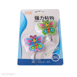 Factory price butterfly wall hooks plastic sticky hooks cartoon clothes hooks