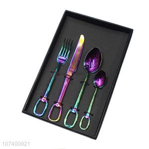 Recent design colorful deluxe stainless steel cutlery metal dinnerware set