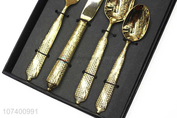 Upscale personalized plating 24 k gold 4 pieces stainless steel cutlery set