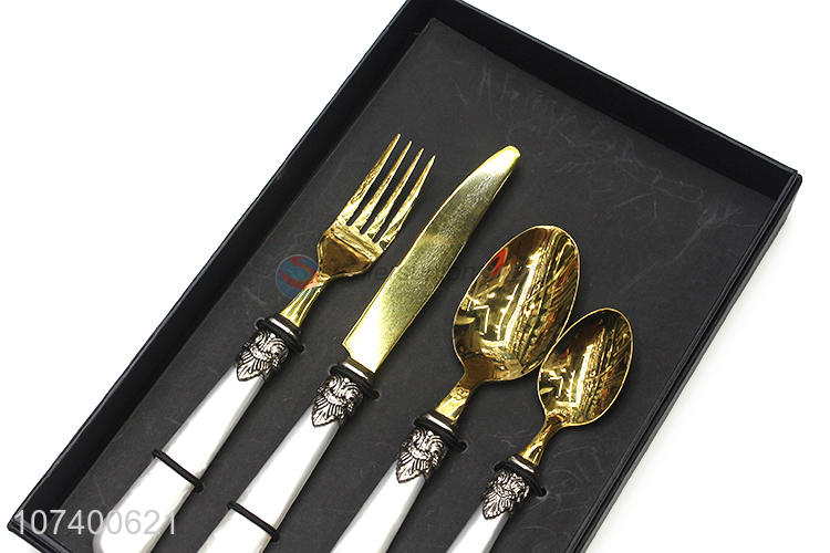 Attractive design deluxe acrylic stainless steel cutlery metal dinnerware set