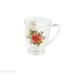 Hot Sale Flower Pattern Glass Water Cup With Handle