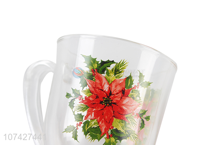 Hot Sale Flower Pattern Glass Water Cup With Handle