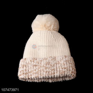 Good price outdoor warm needle wool ball hat for ladies