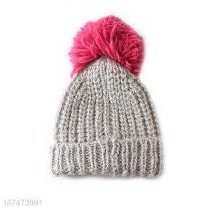 Hot sale pink ladies outdoor warm knitted woolen hat