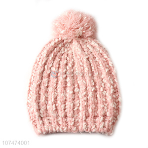 Factory wholesale pink ladies outdoor warm knitted hat