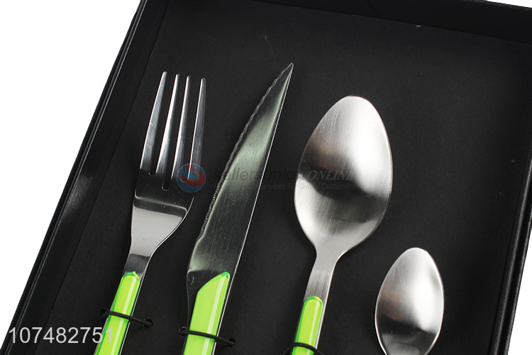 Hot Sale Stainless Steel Knife Fork Spoon With Green Handle Gift Set