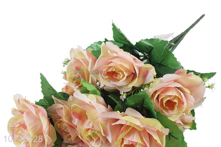 Low price decorative 12 heads simulation rose plastic bouquet