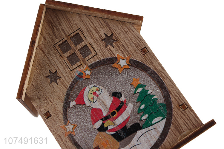Hot Selling Christmas Decoration Craft Wooden Christmas House Led Light Pendant
