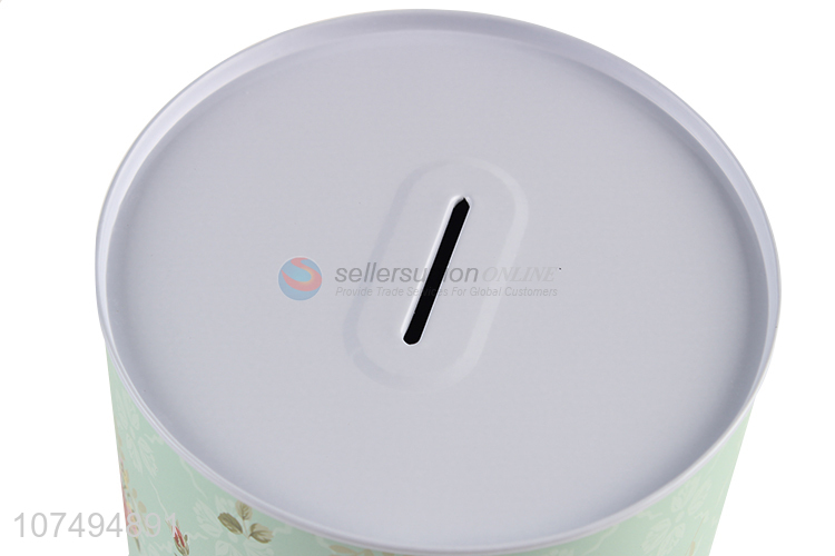 Good quality flower printed round metal coin box saving box