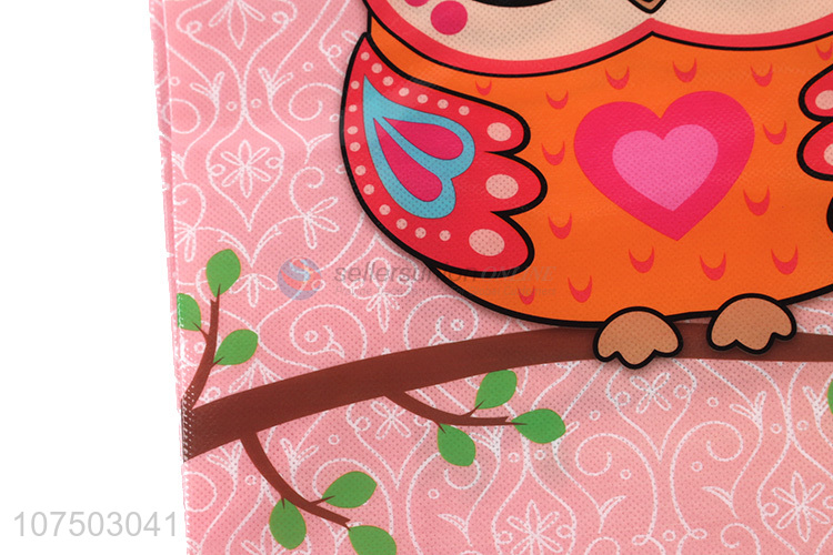 New selling promotion owl pattern recyclable tote non woven shopping bag