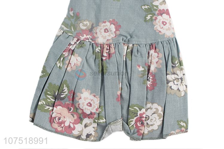 New products dog clothing flower printed pleated dog dress