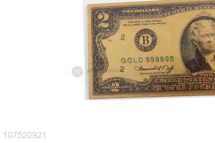 High quality 2 dollars fake money bill note gold foil banknote