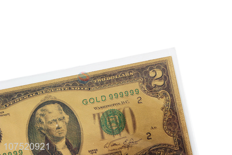 High quality 2 dollars fake money bill note gold foil banknote