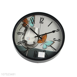 Hot sale butterfly & cup printed wall clock classroom living room plastic quartz clock