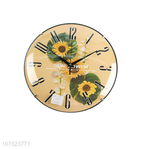 China manufacturer trendy sunflower pattern wall clock no-punch silent quartz clock for decoration