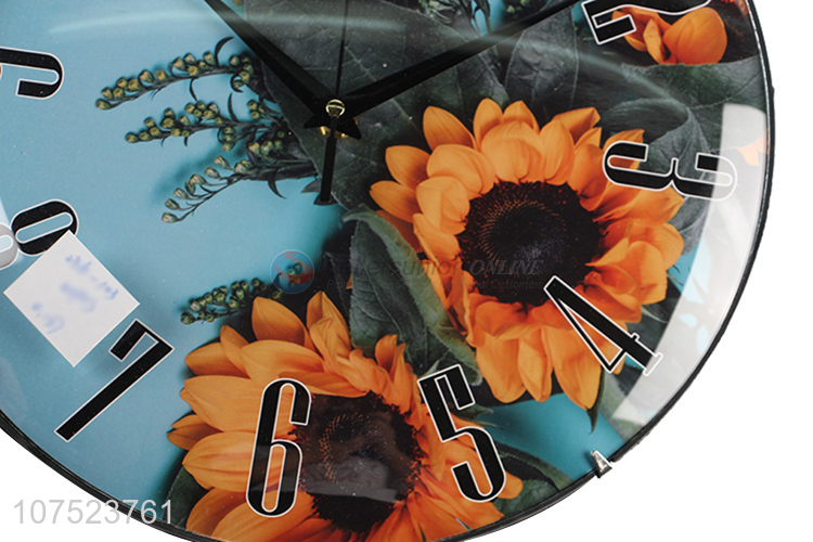 Best selling personalized sunflower pattern wall clock bedroom creative silent clock for decoration
