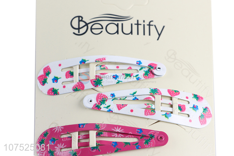 China manufacturer strawberry printed girls hair clips fashion hairpins