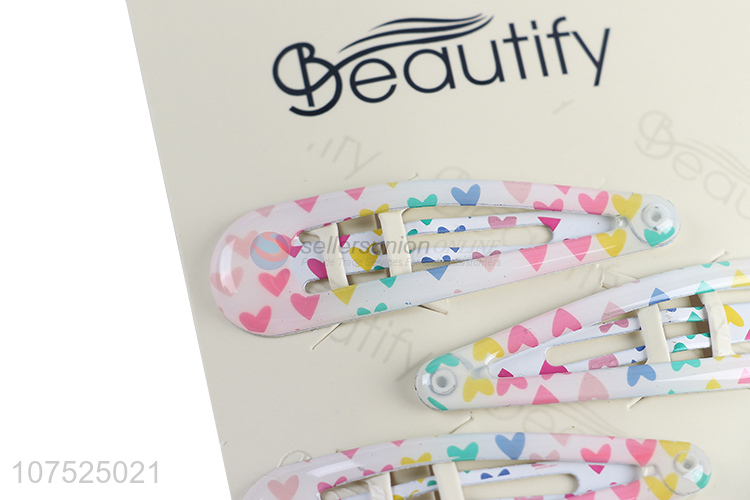Fashion design heart printed iron hairpins hair clips for children