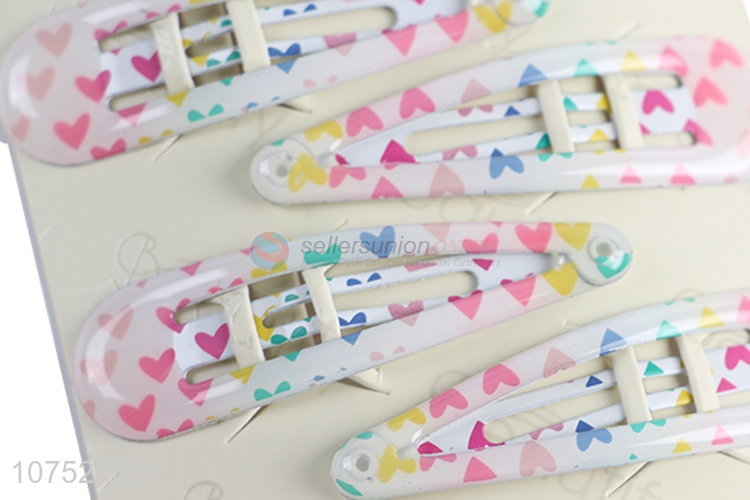 Fashion design heart printed iron hairpins hair clips for children