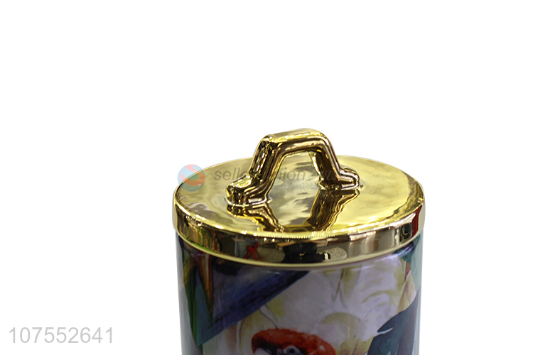 New Product Exquisite Pattern Ceramic Storage Jar With Gold Lid