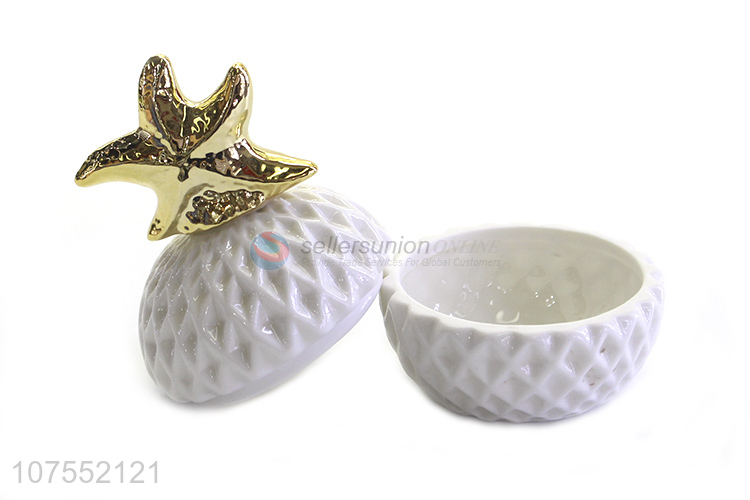 Factory Sell Household Ceramic Storage Jar With Gold Starfish Ecoration Lid