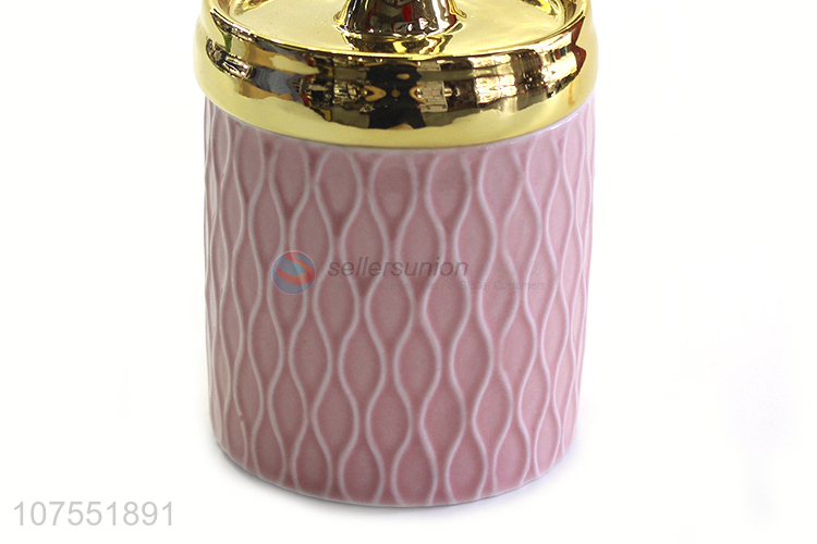 New Design Pink Ceramic Storage Jar With Gold Deer Ceramic Lid