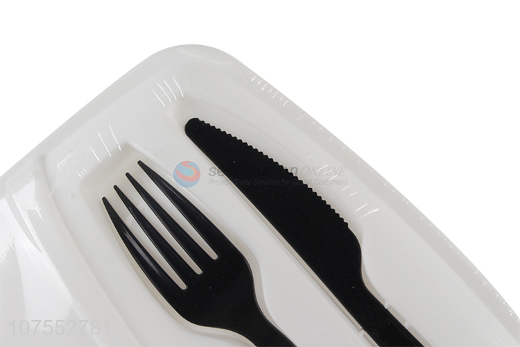 Good quality reusable food grade plastic lunch box with dinner knife & fork